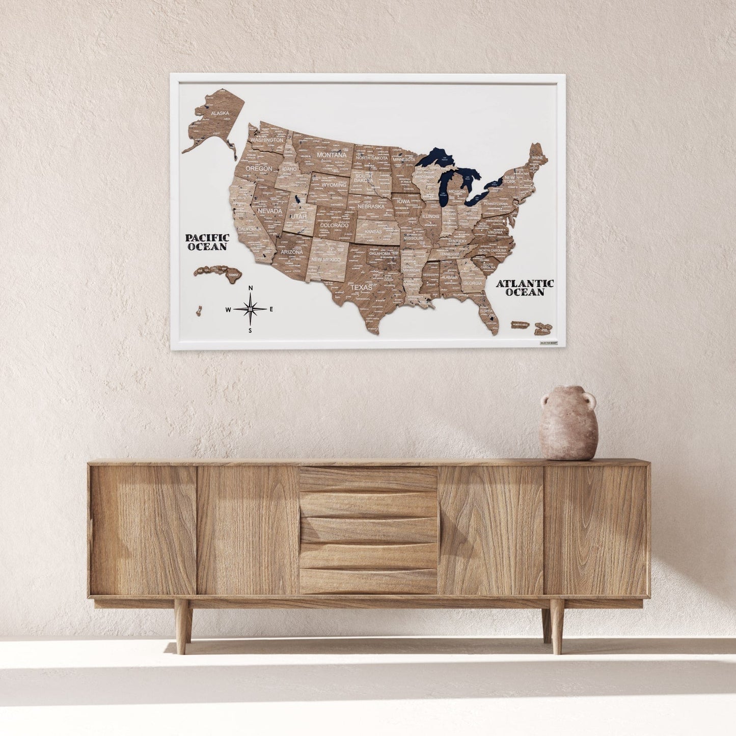 3D Wooden USA Map on Board - Terra