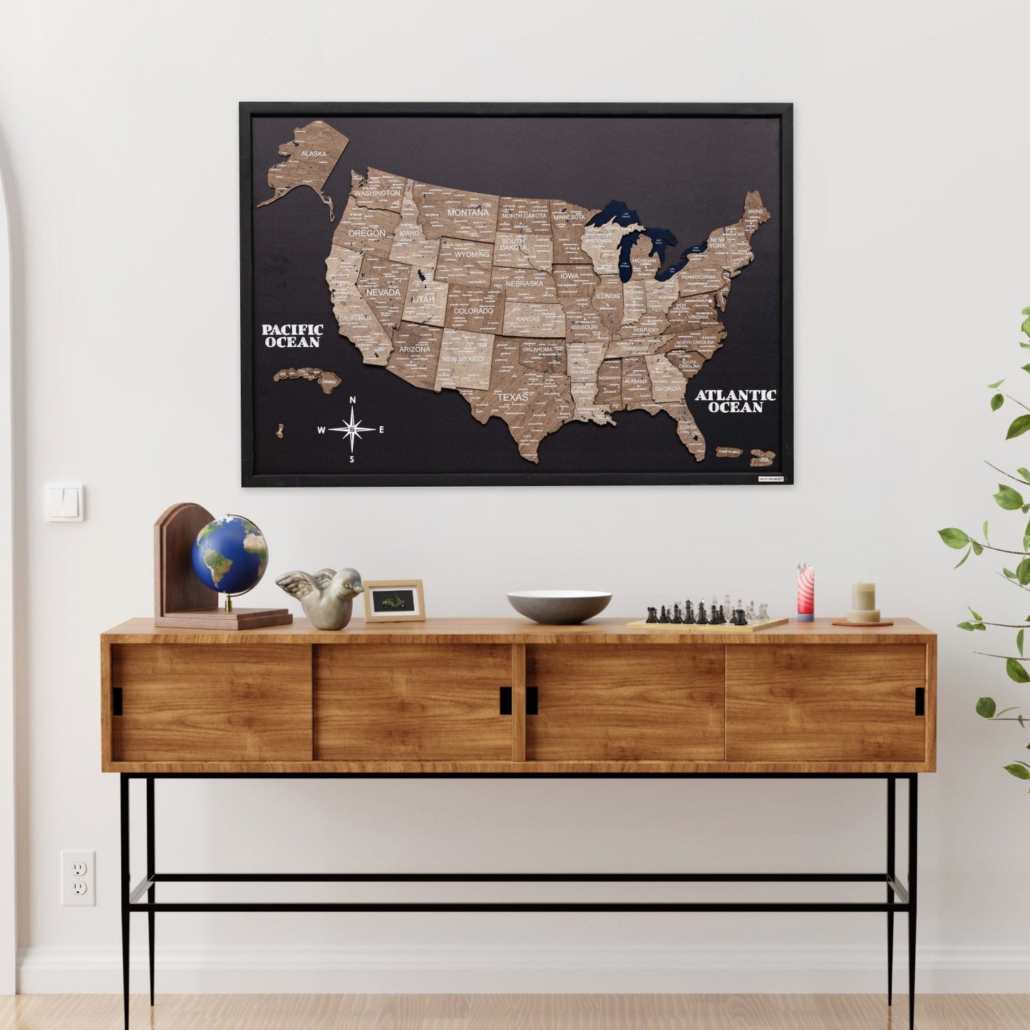 3D Wooden USA Map on Board - Terra