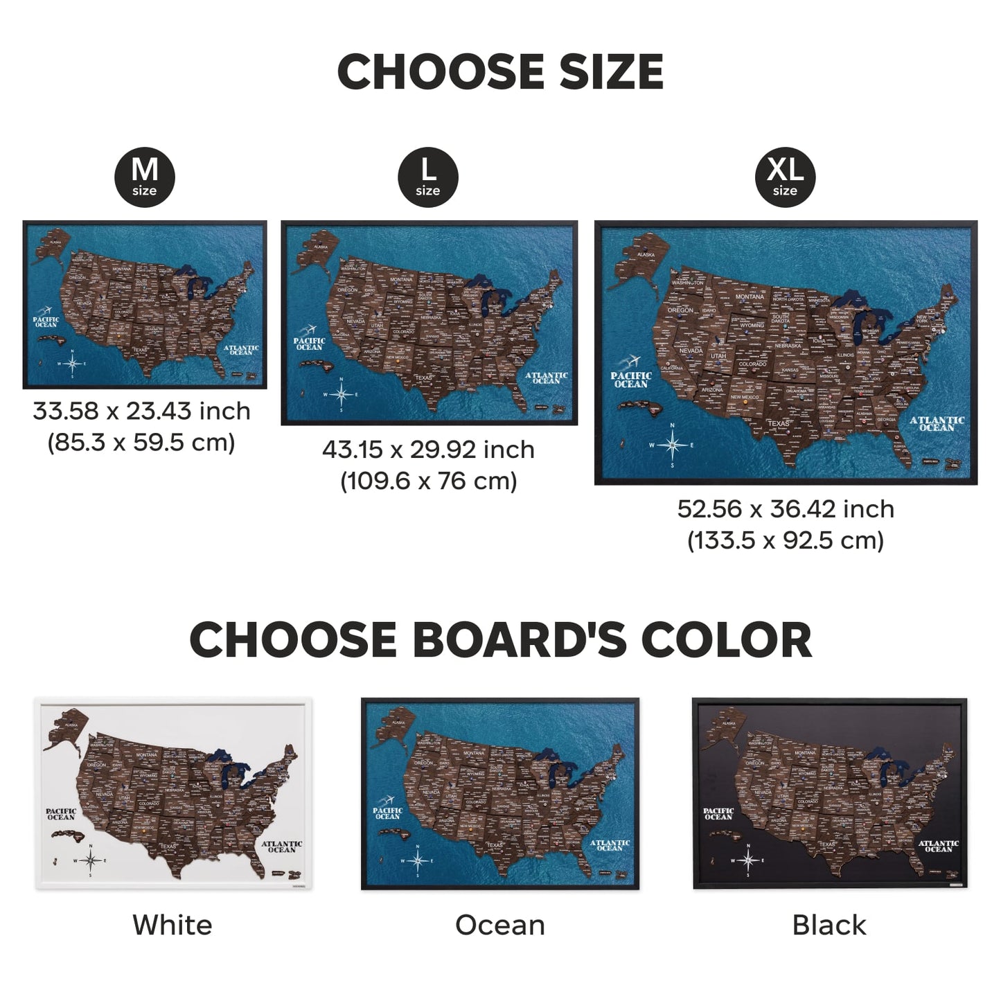 3D Wooden USA Map on Board Dark Walnut