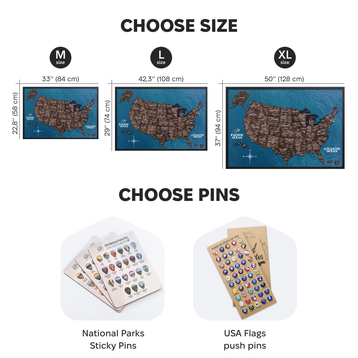 3D Wooden USA Map on Board Dark Walnut