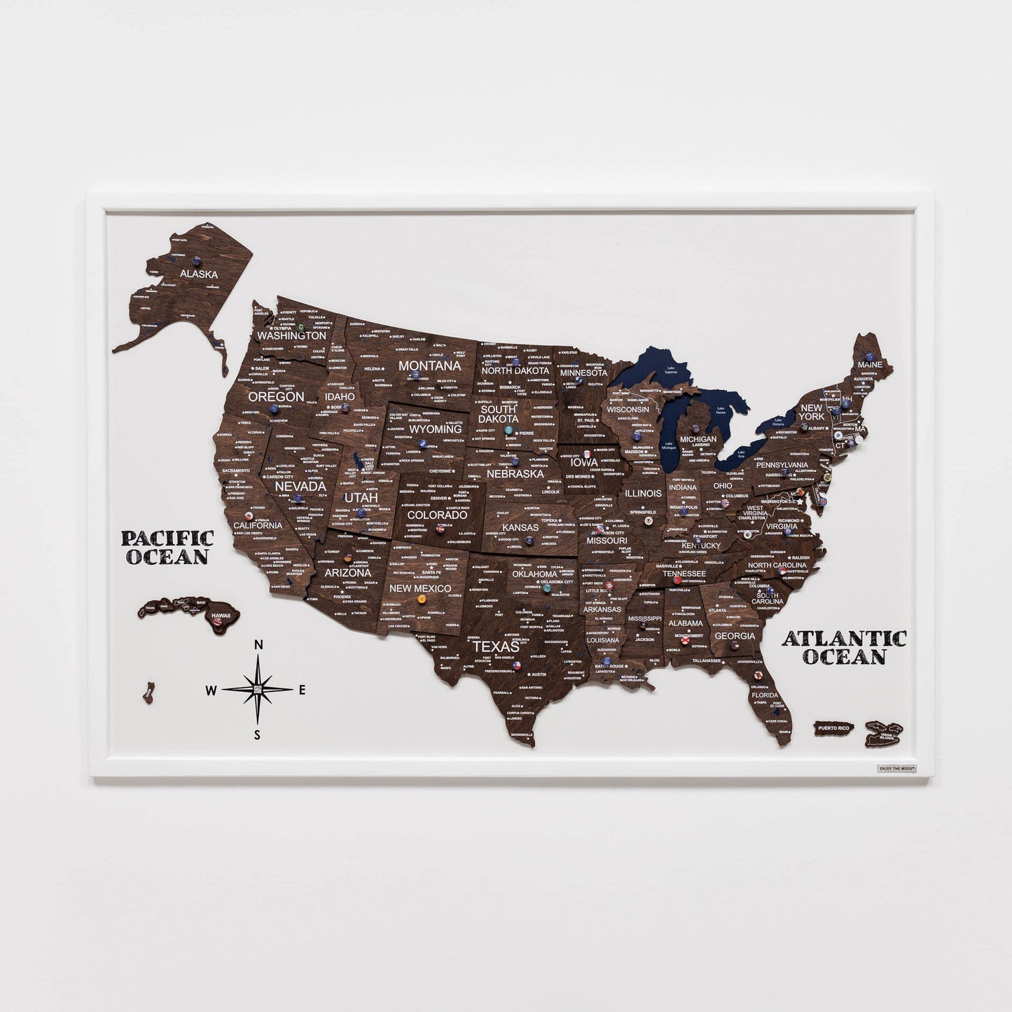 3D Wooden USA Map on Board Dark Walnut