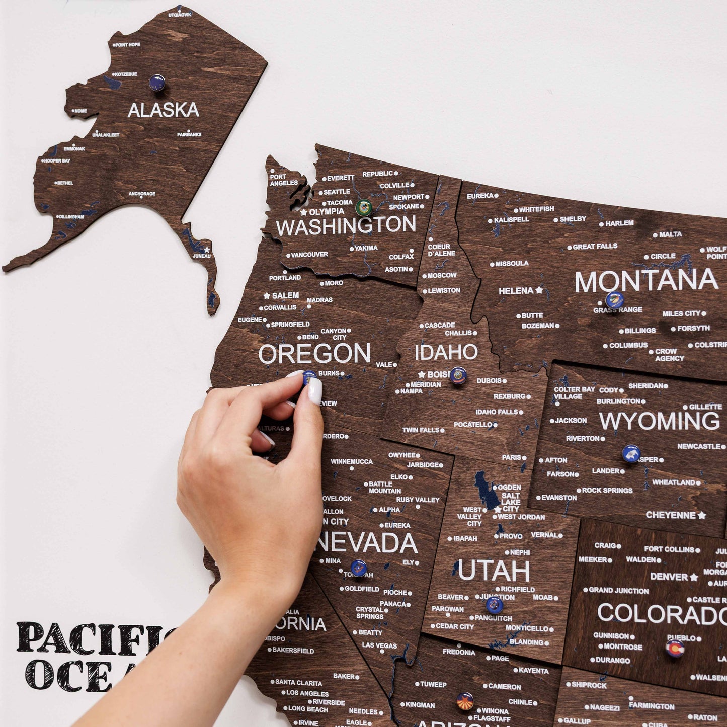 3D Wooden USA Map on Board Dark Walnut