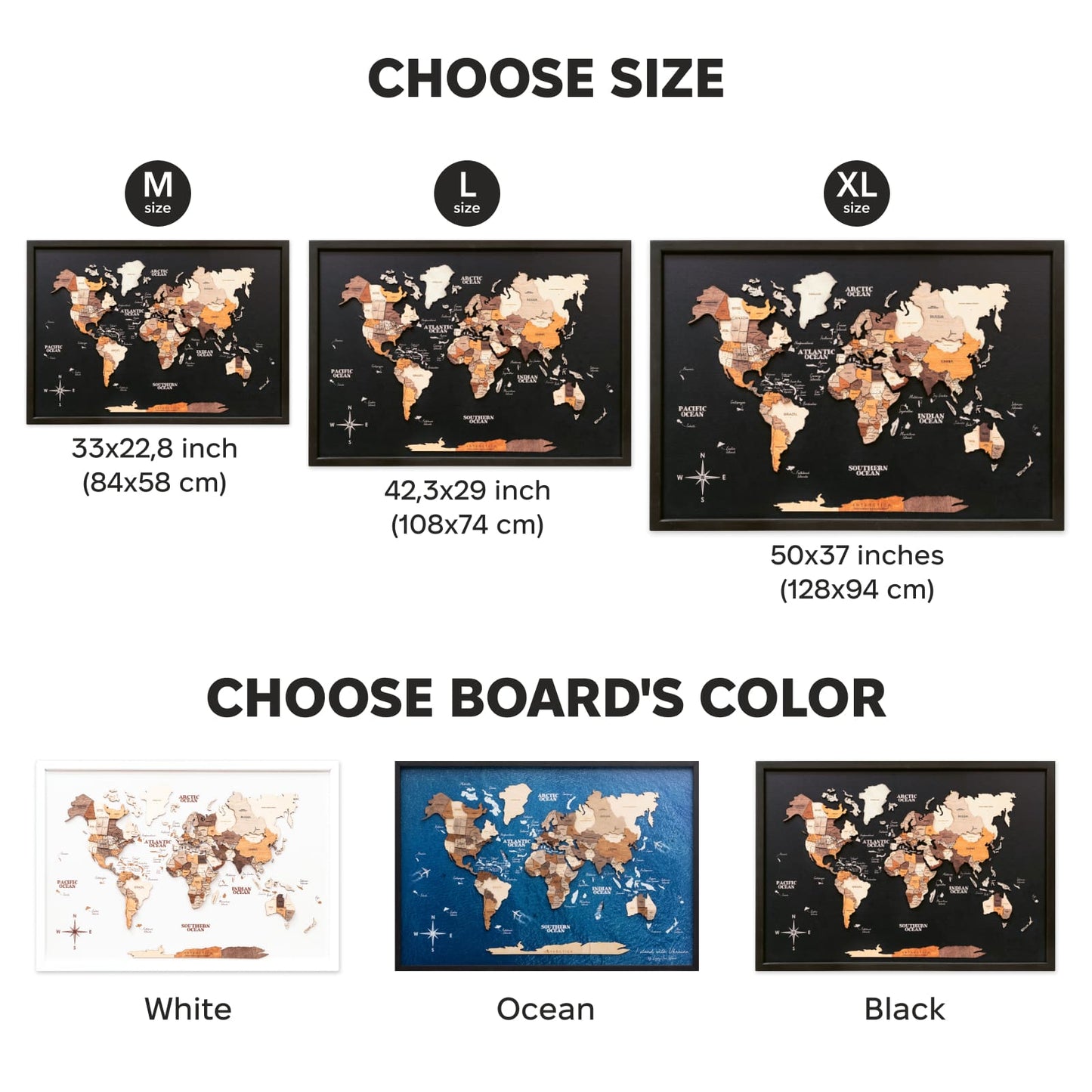 3D Wooden Panel World Map Multicolor