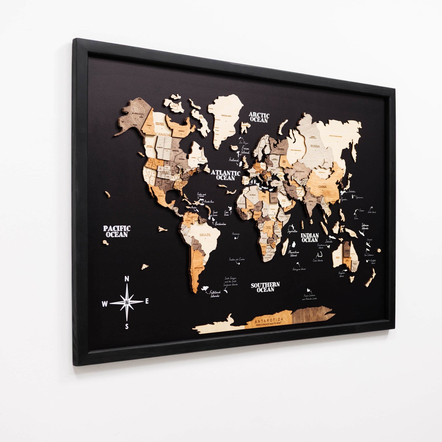3D Wooden Panel World Map Multicolor