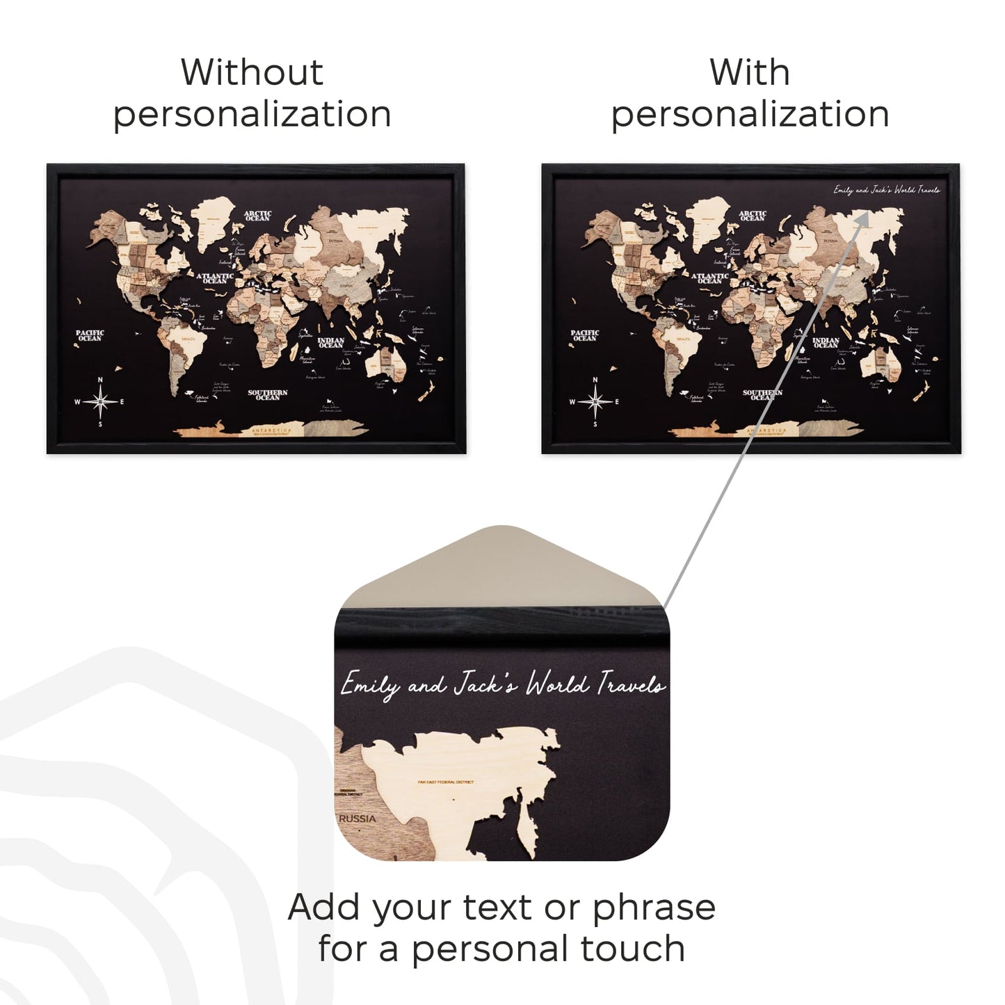 3D Wooden Panel World Map - Smokey
