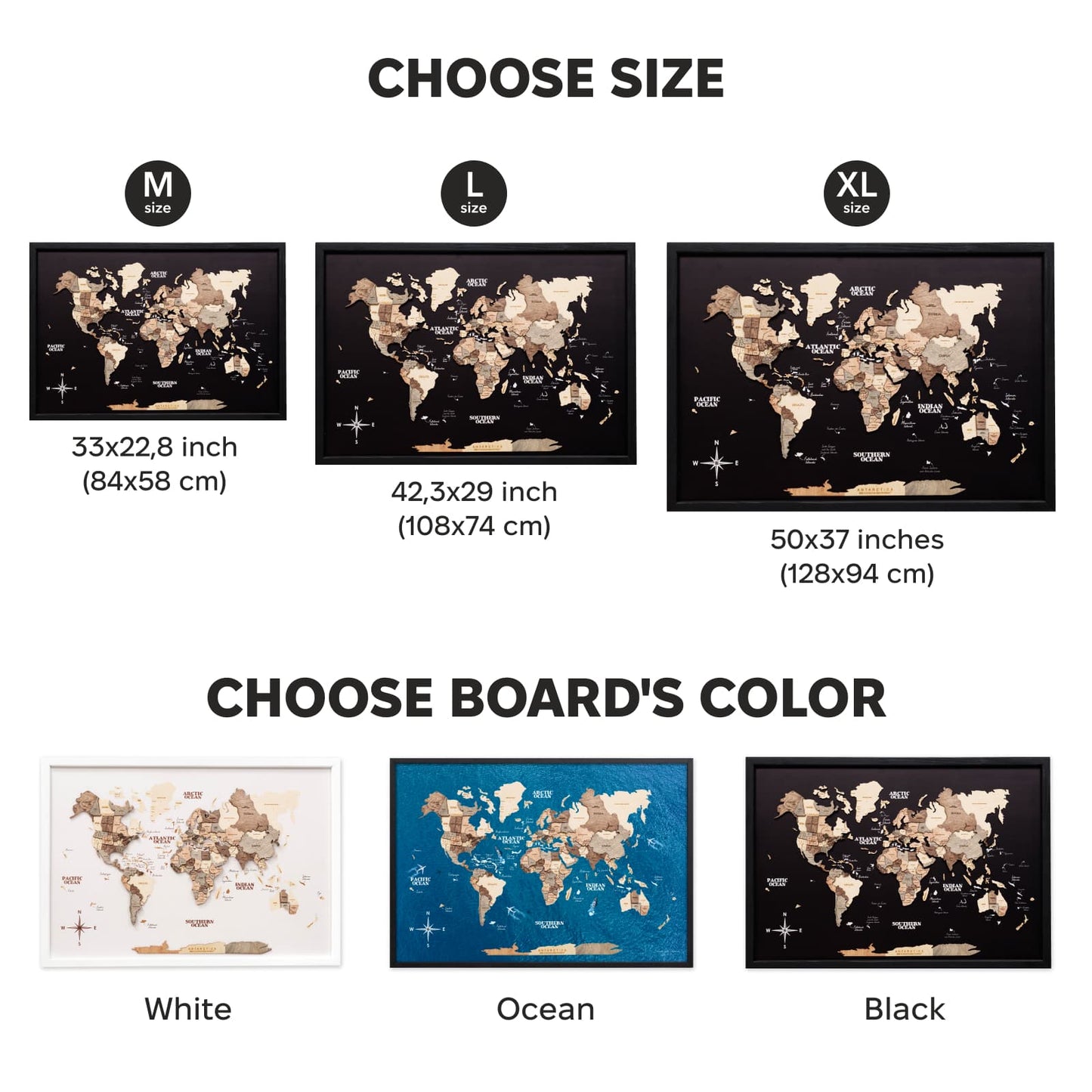 3D Wooden Panel World Map - Smokey