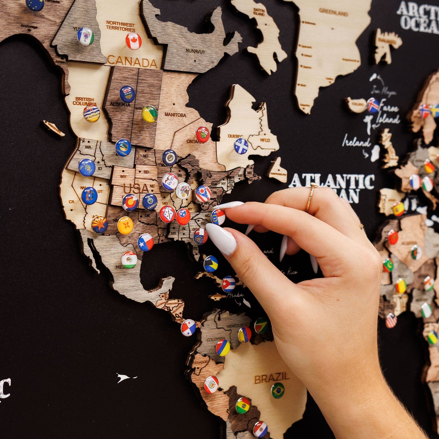 3D Wooden Panel World Map - Smokey