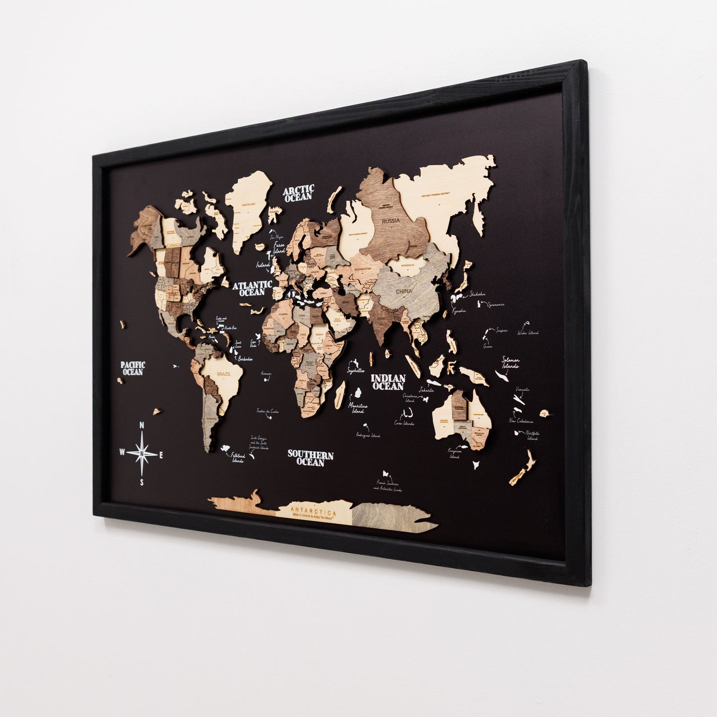 3D Wooden Panel World Map - Smokey