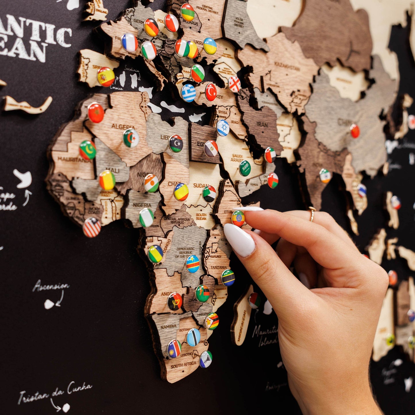 3D Wooden Panel World Map - Smokey