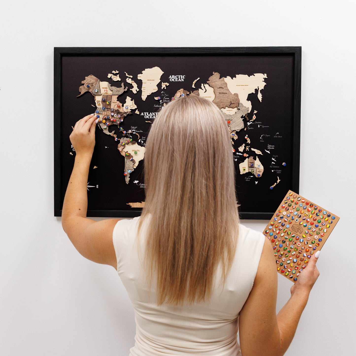 3D Wooden Panel World Map - Smokey