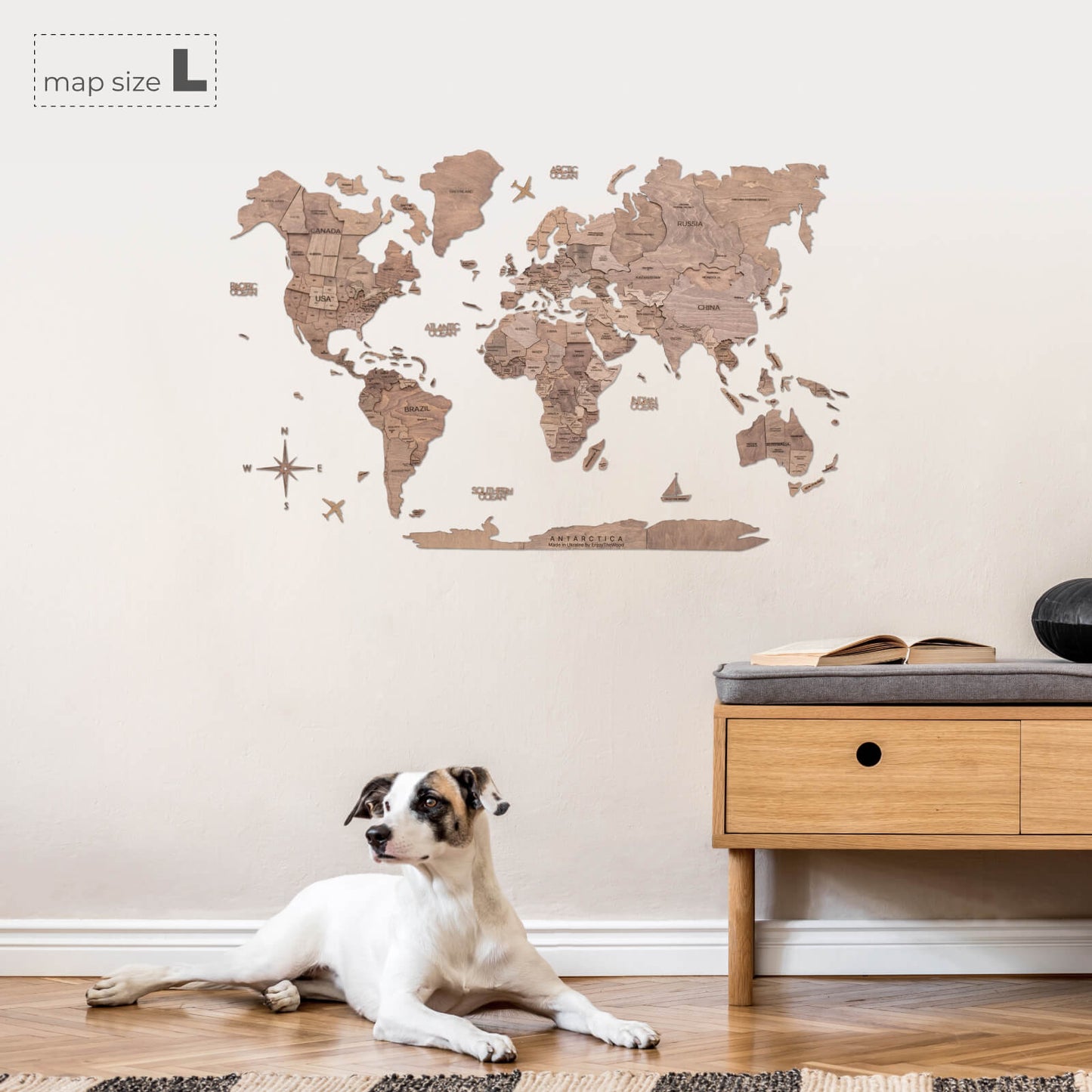3D Wooden World Map Terra (for US only)