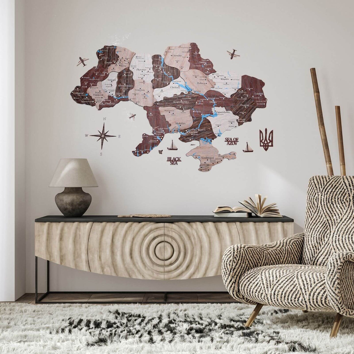 Wooden Map of Ukraine Cappuccino